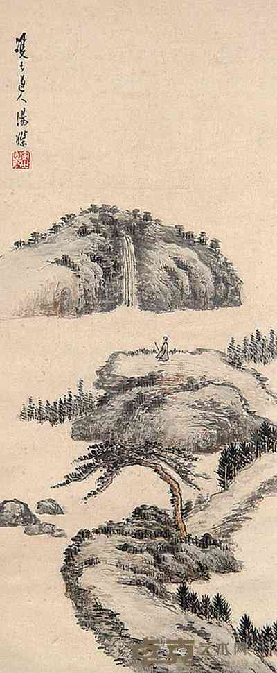 汤涤 山水 立轴 89×37cm